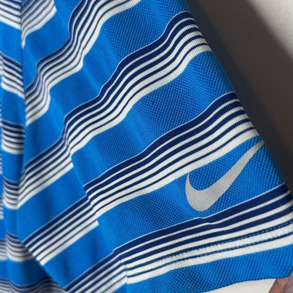 Nike Golf Mens Standard Fit Polo Shirt Blue White Striped Polyester Size L - Picture 7 of 8